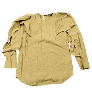 COS Blouse Womens Medium Beige Tunic V-Neck Balloon Sleeve Lightweight